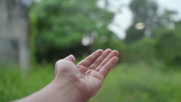 流入手上的雨滴慢速120帧 — 图库视频影像