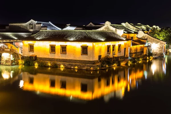 Noční scéna starověké vesnice v Wuzhen. Čína Royalty Free Stock Obrázky