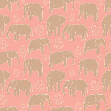 Vector tropical playful elephants pattern on coral