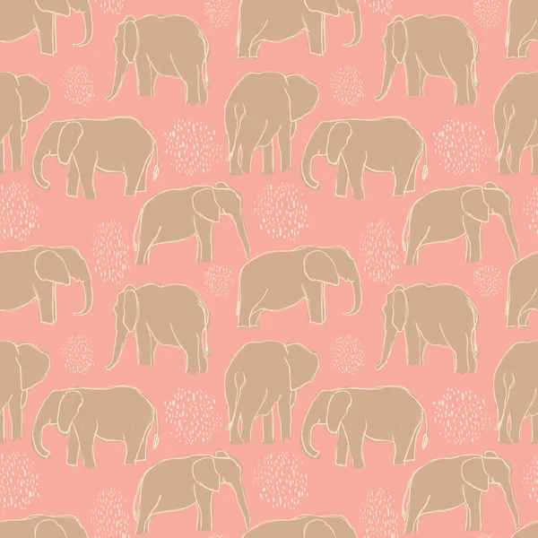 Vector tropical playful elephants pattern on coral — Stockový vektor