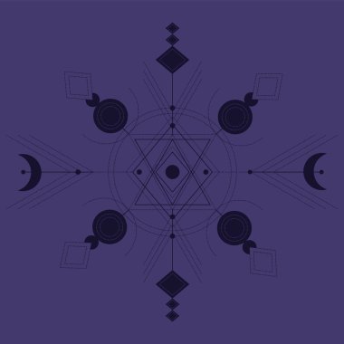 Vektör okült cadı ve sihirli sembol. İyi şans kristalleri, mücevherler, tılsımlar, büyüler. Kumaş, poster, talep ürünleri ve afişler için kullan.