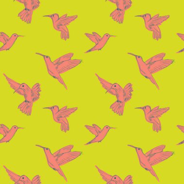 Renkli sinekkuşlarının vektör renginde pürüzsüz desen. Talep ürünleri üzerinde kumaş, tekstil, duvar kağıdı ve baskı için ideal.