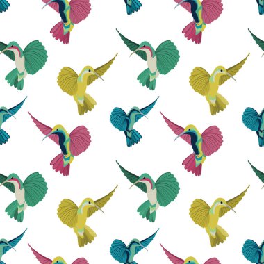 Renkli sinekkuşlarının vektör renginde pürüzsüz desen. Talep ürünleri üzerinde kumaş, tekstil, duvar kağıdı ve baskı için ideal.