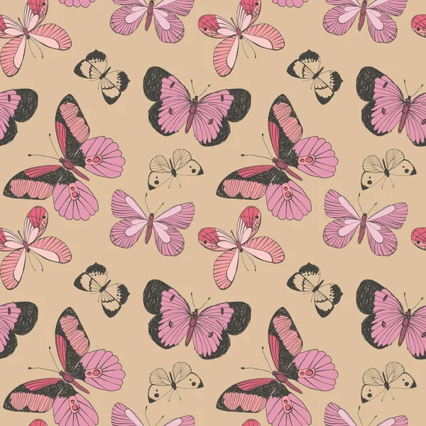 Vector Bunte Fliegende Schmetterlinge Nahtlose Muster Hintergrund Perfekt Für Textildesign — Stockvektor