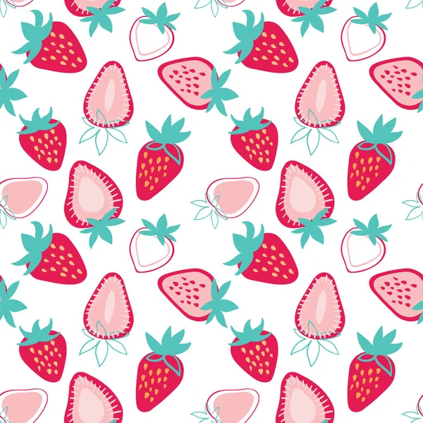 Vector Fun Bunte Erdbeeren Halbiert Und Voll Nahtloses Muster Auf lizenzfreie Stockillustrationen