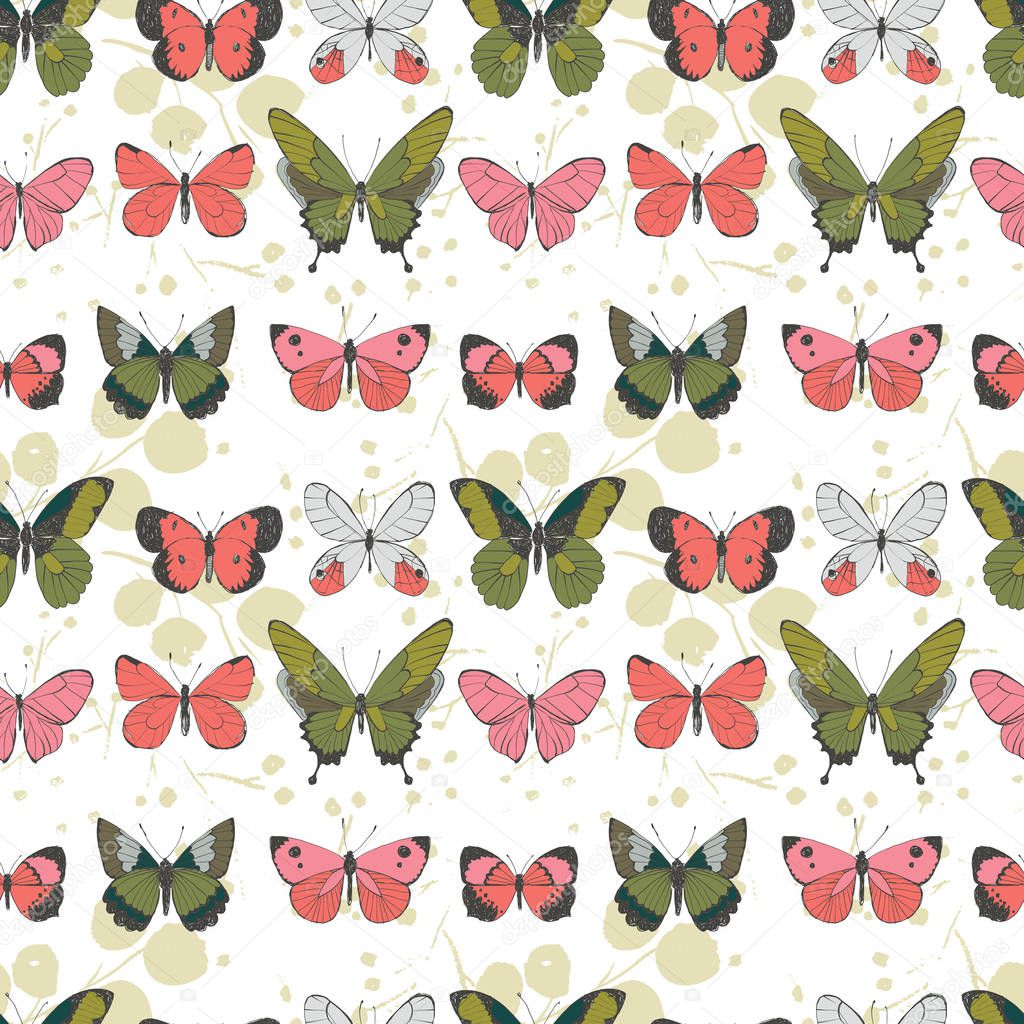 Vector colorful flying butterfliesseamless pattern background. Perfect for textile design, fashion prints, paper background and print on demand products.