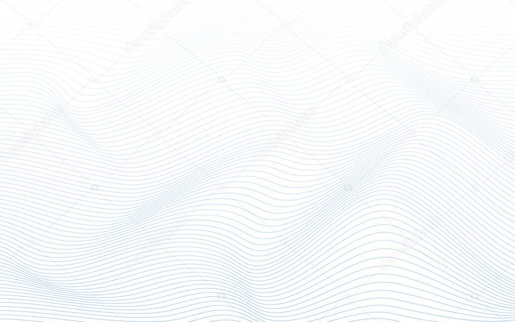 Blue minimal thin ocean wave curve abstract vector white background illustration