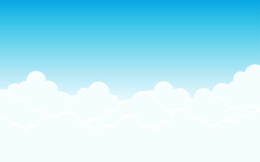 Parlak atmosfer yumuşaklığı. Üst mavi gökyüzü manzara vektör arkaplan illüstrasyonunda beyaz bulutlar.