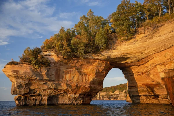 Landscape Sunset Lovers Leap Arch Pictured Rocks National Lakeshore Lake — Stock Photo, Image