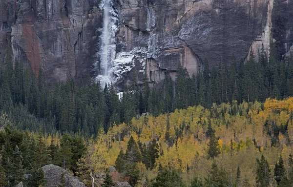 Paesaggio Autunnale Delle Cadute Del Velo Nuziale Con Penne Conifere — Foto Stock