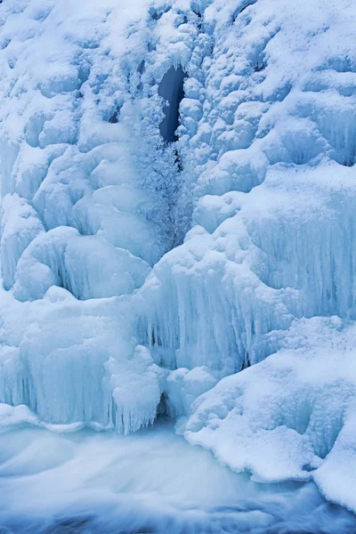 Winterlandschap Van Bevroren Comstock Creek Trapsgewijs Gevangen Met Motion Blur — Stockfoto