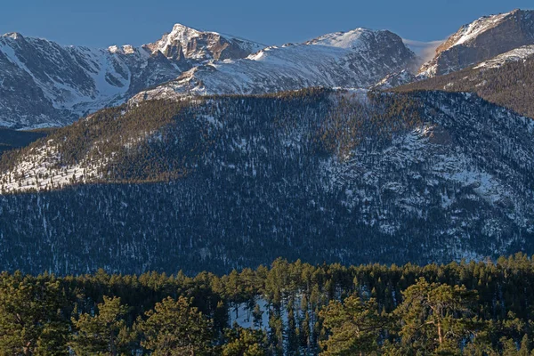 Paisaje Invernal Amanecer Cordillera Frontal Las Montañas Rocosas Del Parque — Foto de Stock