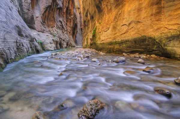 Landschaft Des Jungfräulichen Flusses Verengt Sich Mit Bewegungsunschärfe Eingefangen Zion — Stockfoto