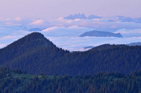 Crepúsculo Paisaje Montañas Las Nubes Fuera Parque Nacional Ranier Washington — Foto de Stock