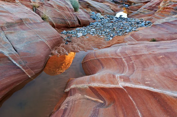 Landscape Slot Canyon Pools Standing Water Reflections Valley Fire State — Stok fotoğraf