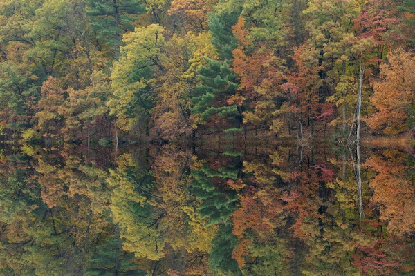 Podzimní Krajina Pobřeží Hall Lake Zrcadlovými Odlesky Klidné Vodě Yankee — Stock fotografie