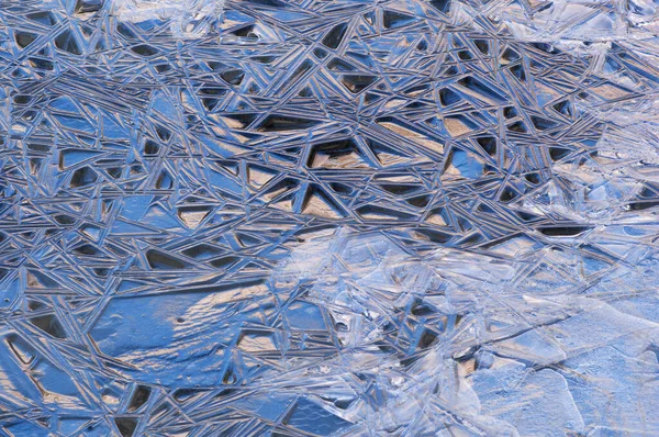 Abstract Winter Ice Pattern Illuminated Reflected Sunrise Color Cliff Blue — Stock Photo, Image