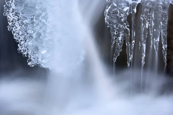 Winter Orangeville Creek Cascade Framed Icicles Captured Motion Blur Michigan — Stock Photo, Image