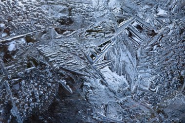 Göl yüzeyinde bulunan soyut bir buz kalıbının yakın çekimi