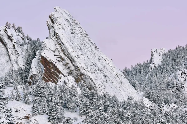 Winter Landscape Flatirons Dawn Rocky Mountains Boulder Colorado Usa — Stock Photo, Image