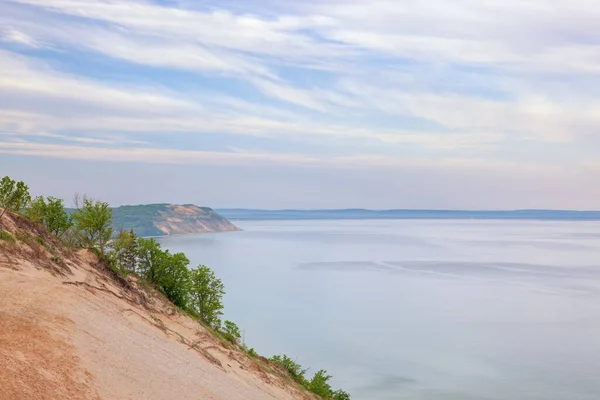 Krajobraz Jeziora Michigan Mgłą Lakeshore Jezioro Michigan Michigan Usa — Zdjęcie stockowe