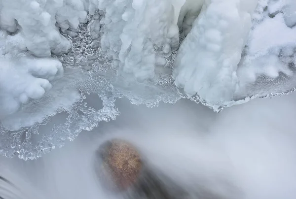 Winter Landscape Orangeville Creek Cascade Framed Icicles Captured Motion Blur — Stock Photo, Image