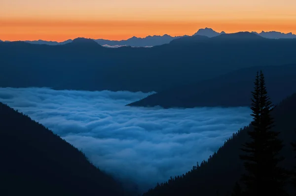 Paisaje Montaña Amanecer Cordillera Cascada Parque Nacional Ranier Washington — Foto de Stock