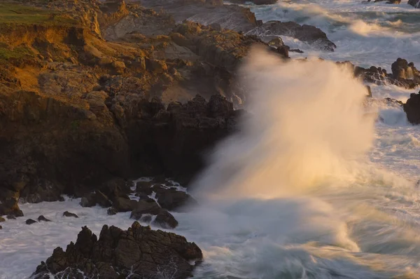 Landscape Sunset Crashing Wave Captured Motion Blur Pacific Ocean Northern — Stock Photo, Image