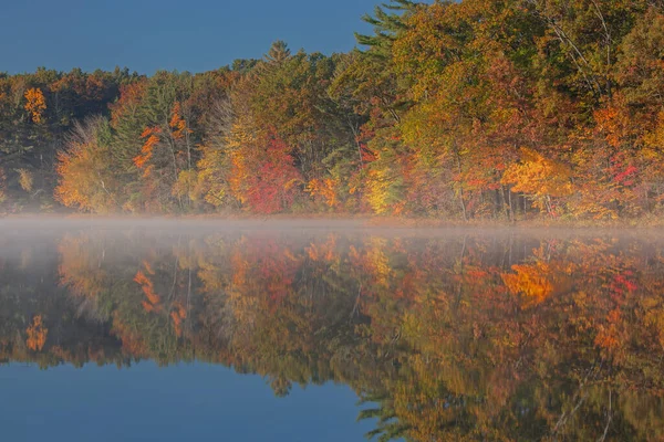 美国密歇根州立公园 霍尔湖海岸线的秋景 平静的水面映照出倒影 — 图库照片