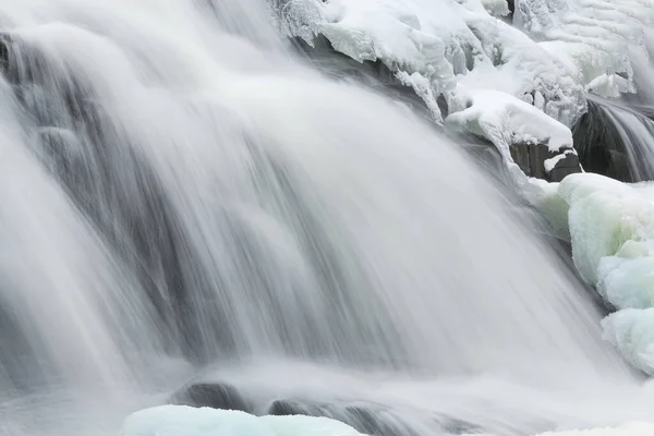 Paisagem Inverno Bond Falls Cascata Capturada Com Borrão Movimento Emoldurada — Fotografia de Stock