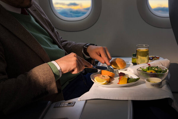 Lunch on board of airplane 