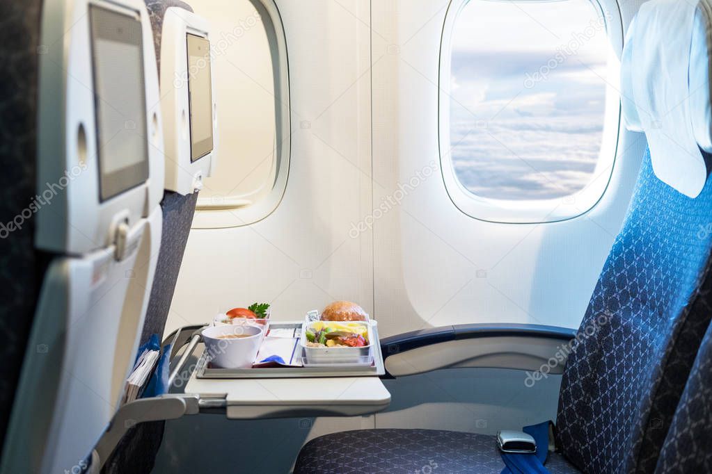 Lunch on board of airplane 