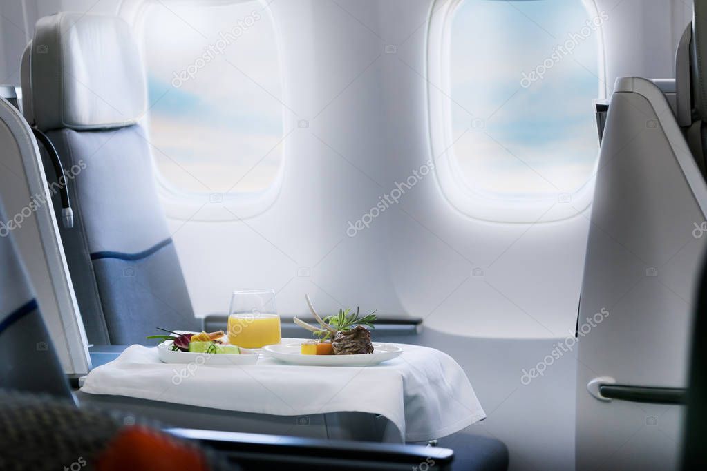 Lunch on board of airplane 