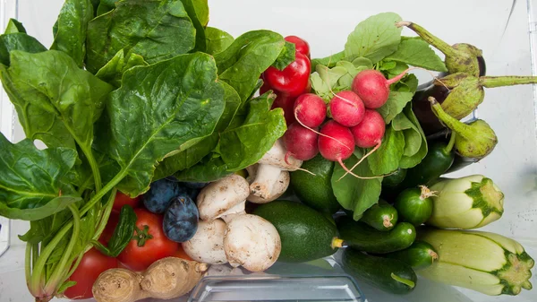Offener Kühlschrank Gefüllt Mit Obst Und Gemüse — Stockfoto
