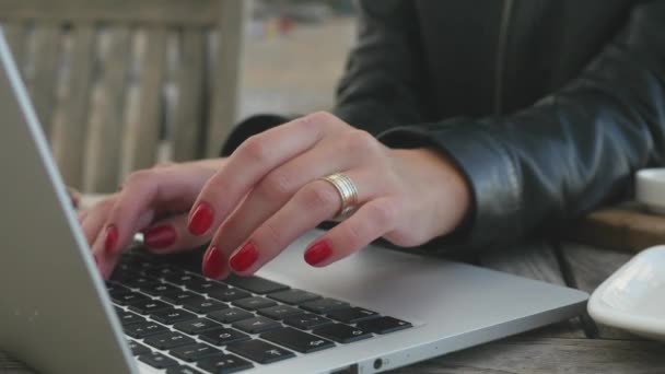 Vrouwelijke handen type op de laptop — Stockvideo