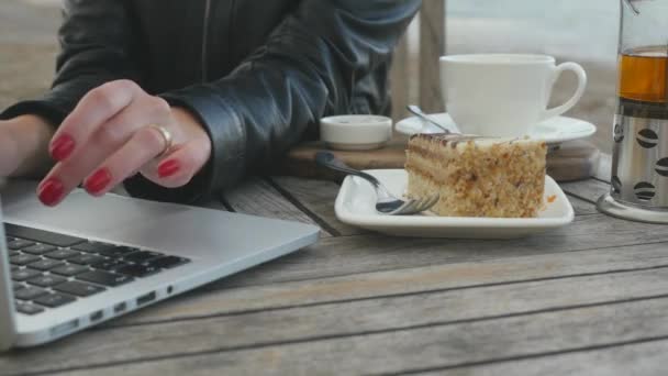 Type de mains féminines sur l'ordinateur portable — Video