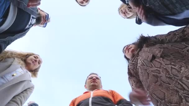 Group of friends standing in circle — Stock Video