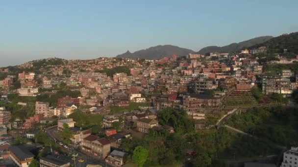 Vista Aérea Jiufen También Escrito Jioufen Chiufen Una Zona Montaña — Vídeos de Stock