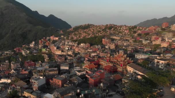 Vista Aérea Jiufen También Escrito Jioufen Chiufen Una Zona Montaña — Vídeos de Stock