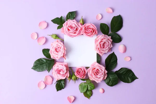 Belle Composition Roses Pétales Sur Fond Pastel Avec Espace Pour — Photo