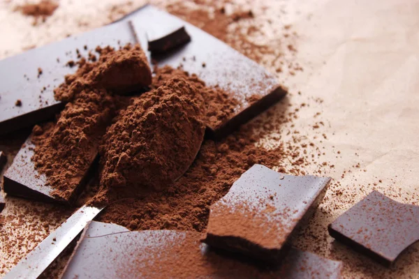 Stukjes Chocolade Cacao Zwarte Chocolade — Stockfoto