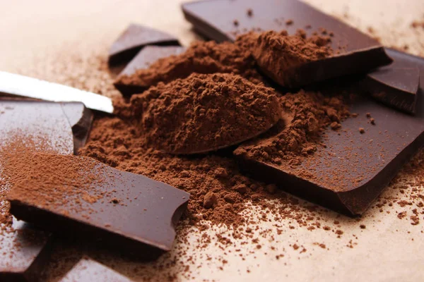 Stukjes Chocolade Cacao Zwarte Chocolade — Stockfoto