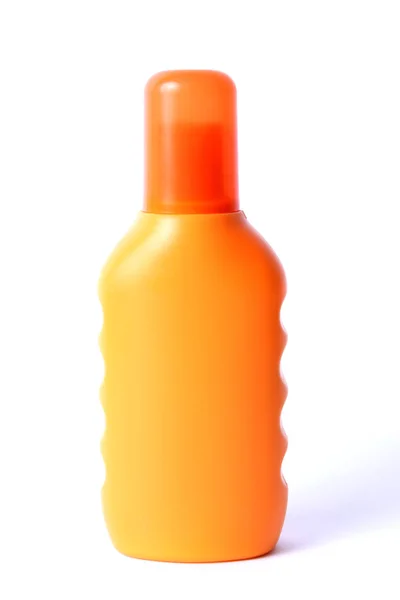 Parecchie Bottiglie Crema Solare Isolate Bianco — Foto Stock