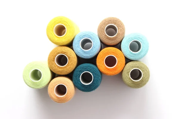 Sewing Thread Different Colors Isolated White Top View — Stock Photo, Image