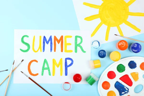 Inscription Summer Camp Colored Background Top View — Stock Photo, Image