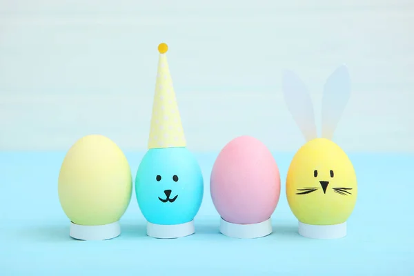 Easter Eggs Cute Faces Ears Colored Background — Stock Photo, Image