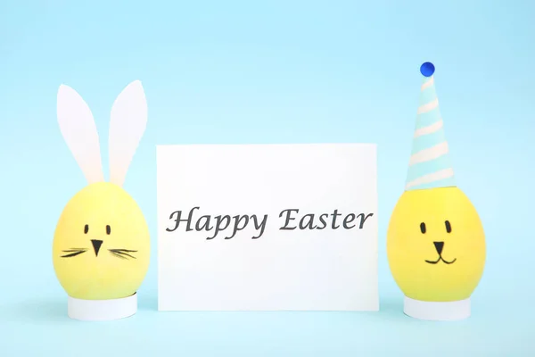 Easter Eggs Cute Faces Ears Colored Background — Stock Photo, Image