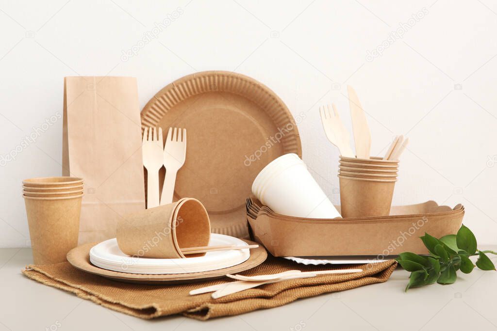 Eco paper utensils on the table.