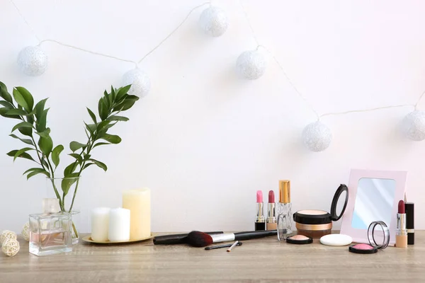 Decorative Cosmetics Makeup Dressing Table Close Place Insert Text — Stock Photo, Image