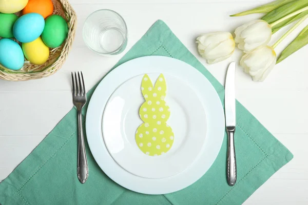 Prachtige Paastafel Instelling Bovenaanzicht Pasen Lunch — Stockfoto